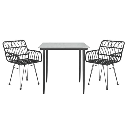 3 Piece Garden Dining Set Black Poly Rattan