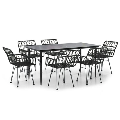 7 Piece Garden Dining Set Black Poly Rattan