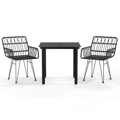 3 Piece Garden Dining Set Black Poly Rattan