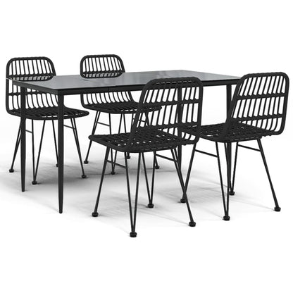 5 Piece Garden Dining Set Black Poly Rattan