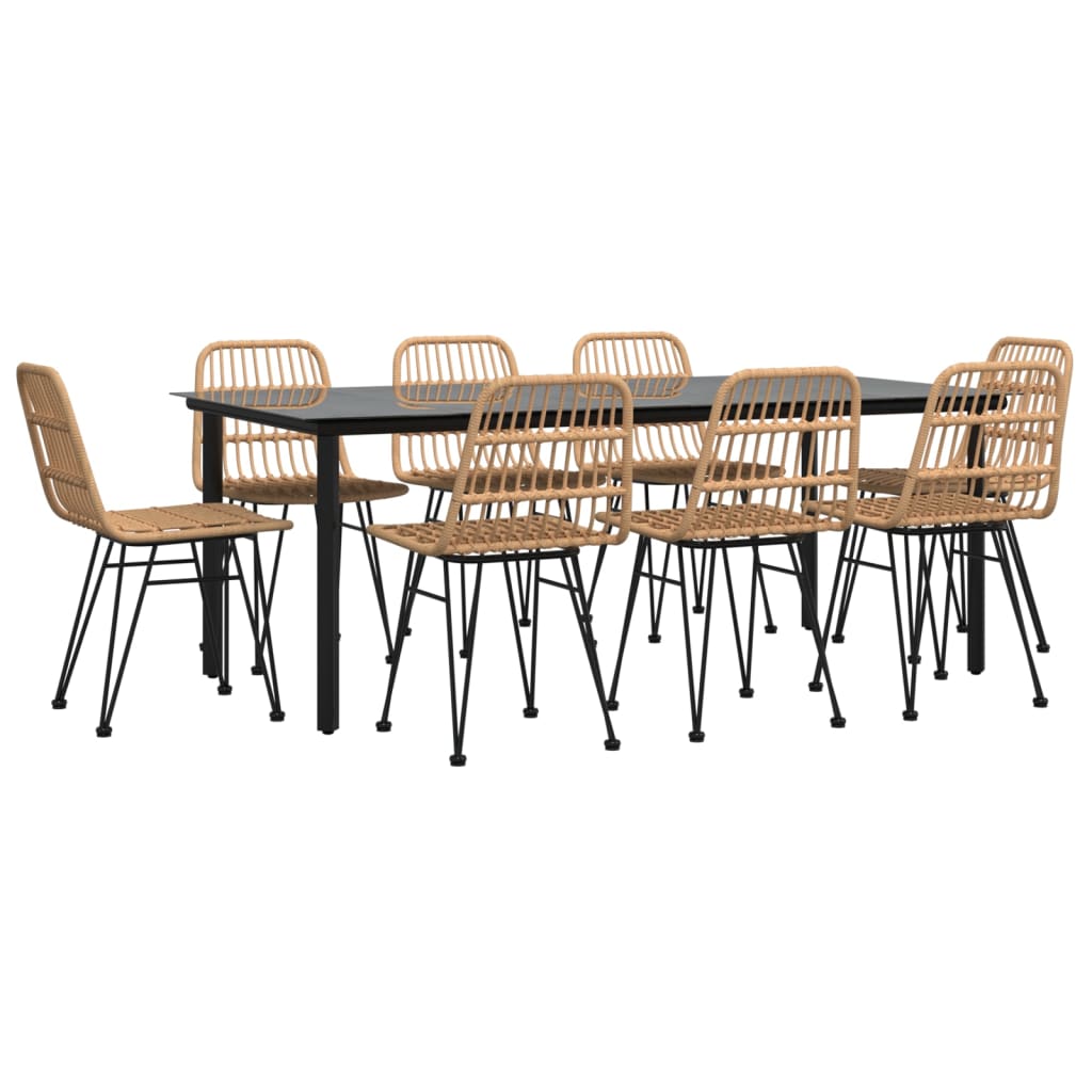 9 Piece Garden Dining Set Poly Rattan