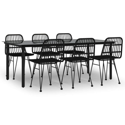 7 Piece Garden Dining Set Black Poly Rattan