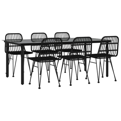 7 Piece Garden Dining Set Black Poly Rattan