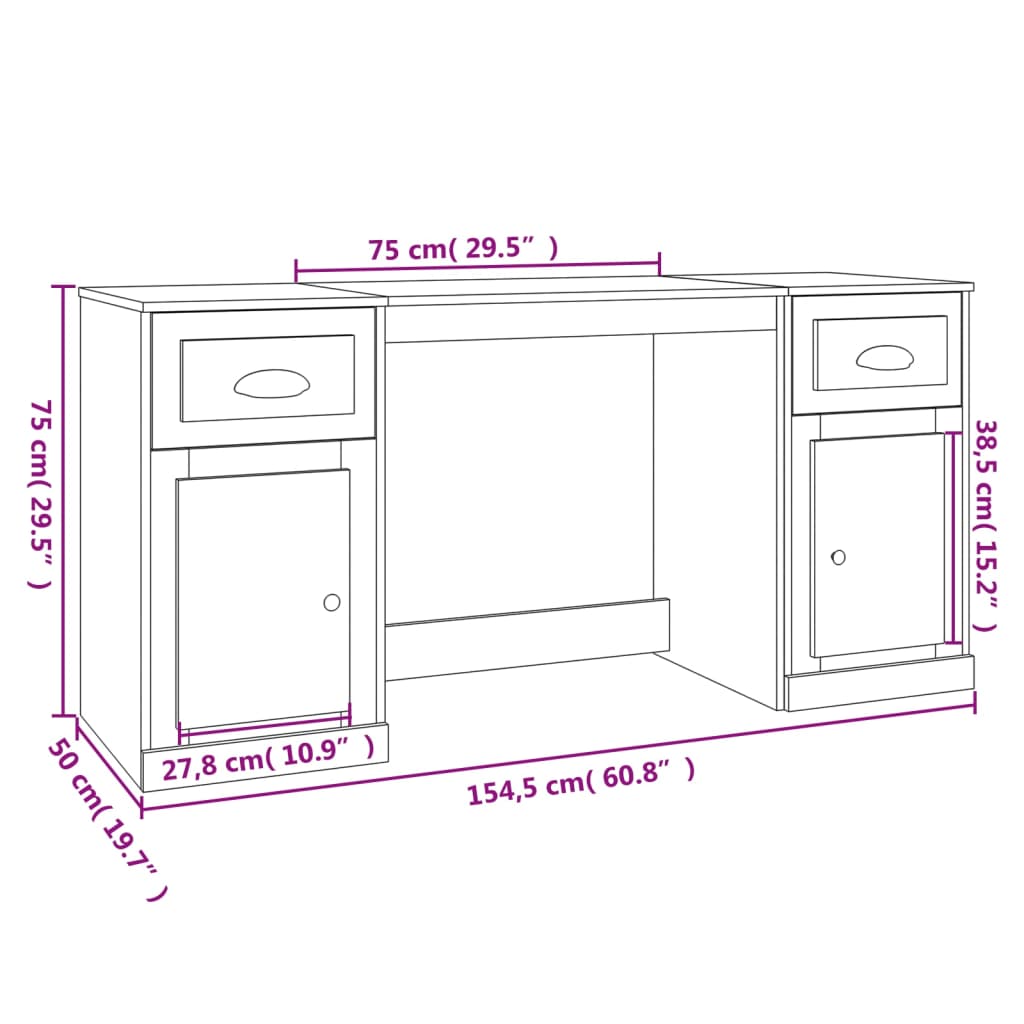 Grey Sonoma Office Desk with Cabinet - Engineered Wood