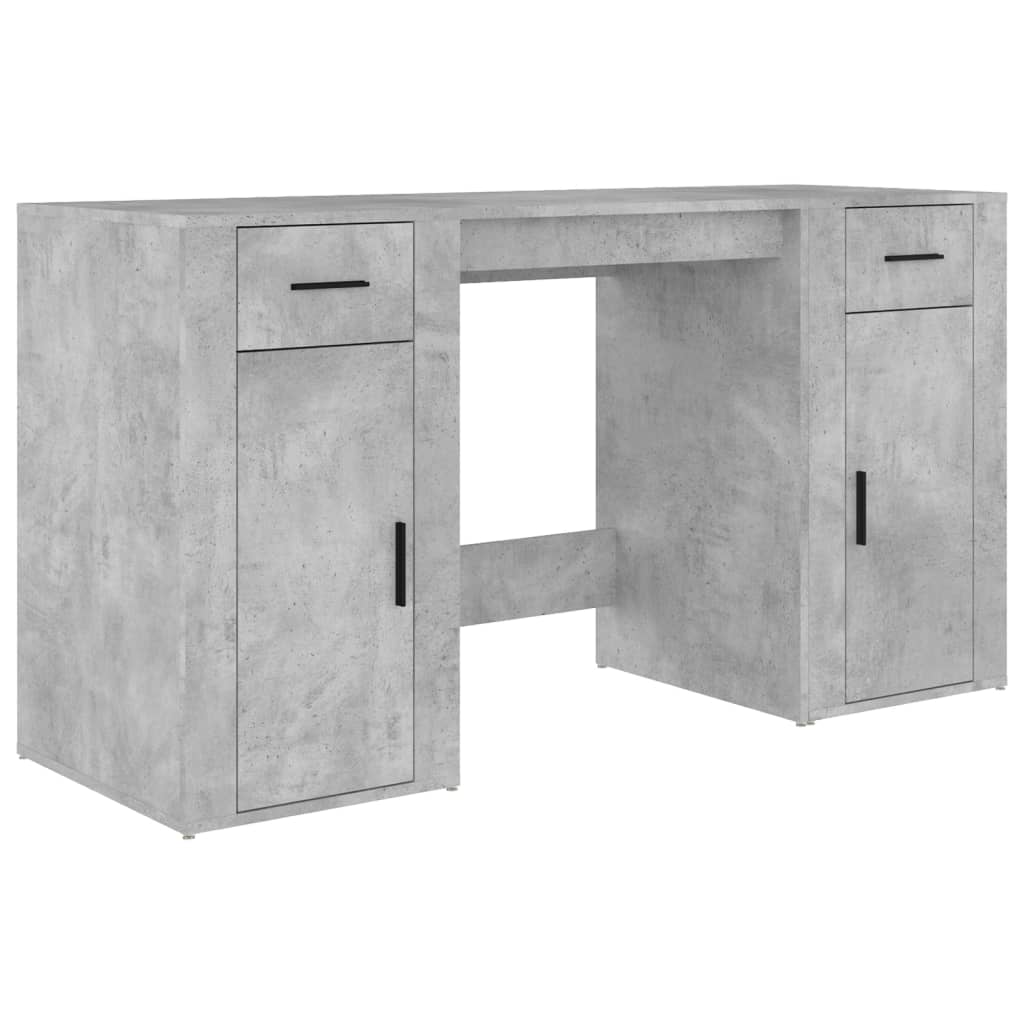 Concrete Grey Desk with Cabinet - Engineered Wood Office Solution