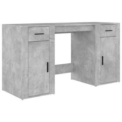 Concrete Grey Desk with Cabinet - Engineered Wood Office Solution