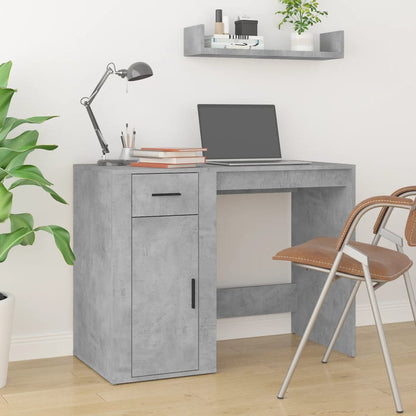 Concrete Grey Desk with Cabinet - Engineered Wood Office Solution