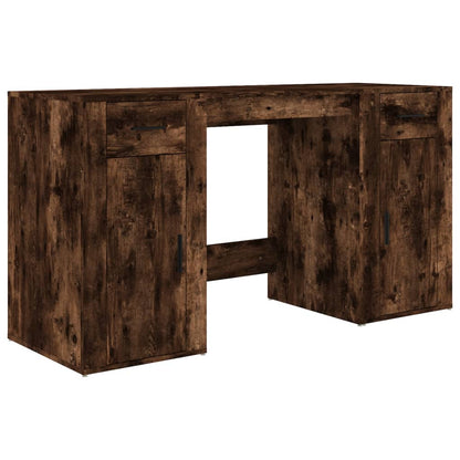 Smoked Oak Desk with Cabinet - Engineered Wood Elegance