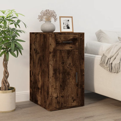 Smoked Oak Desk with Cabinet - Engineered Wood Elegance