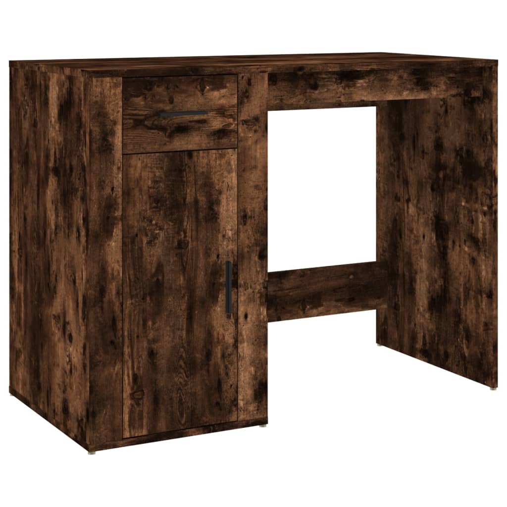 Smoked Oak Desk with Cabinet - Engineered Wood Elegance