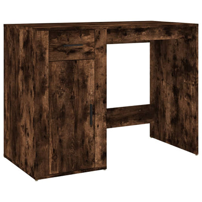 Smoked Oak Desk with Cabinet - Engineered Wood Elegance