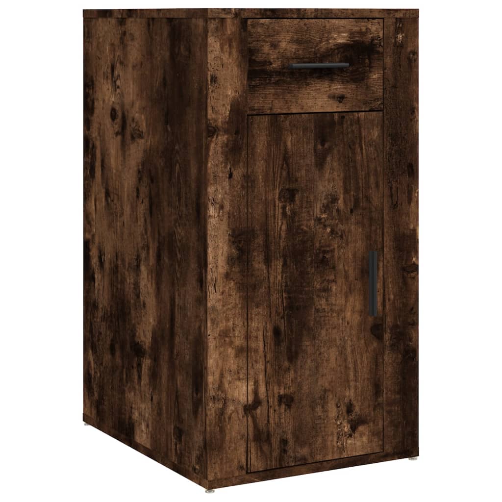 Smoked Oak Desk with Cabinet - Engineered Wood Elegance