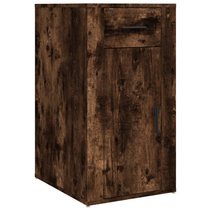 Smoked Oak Desk with Cabinet - Engineered Wood Elegance