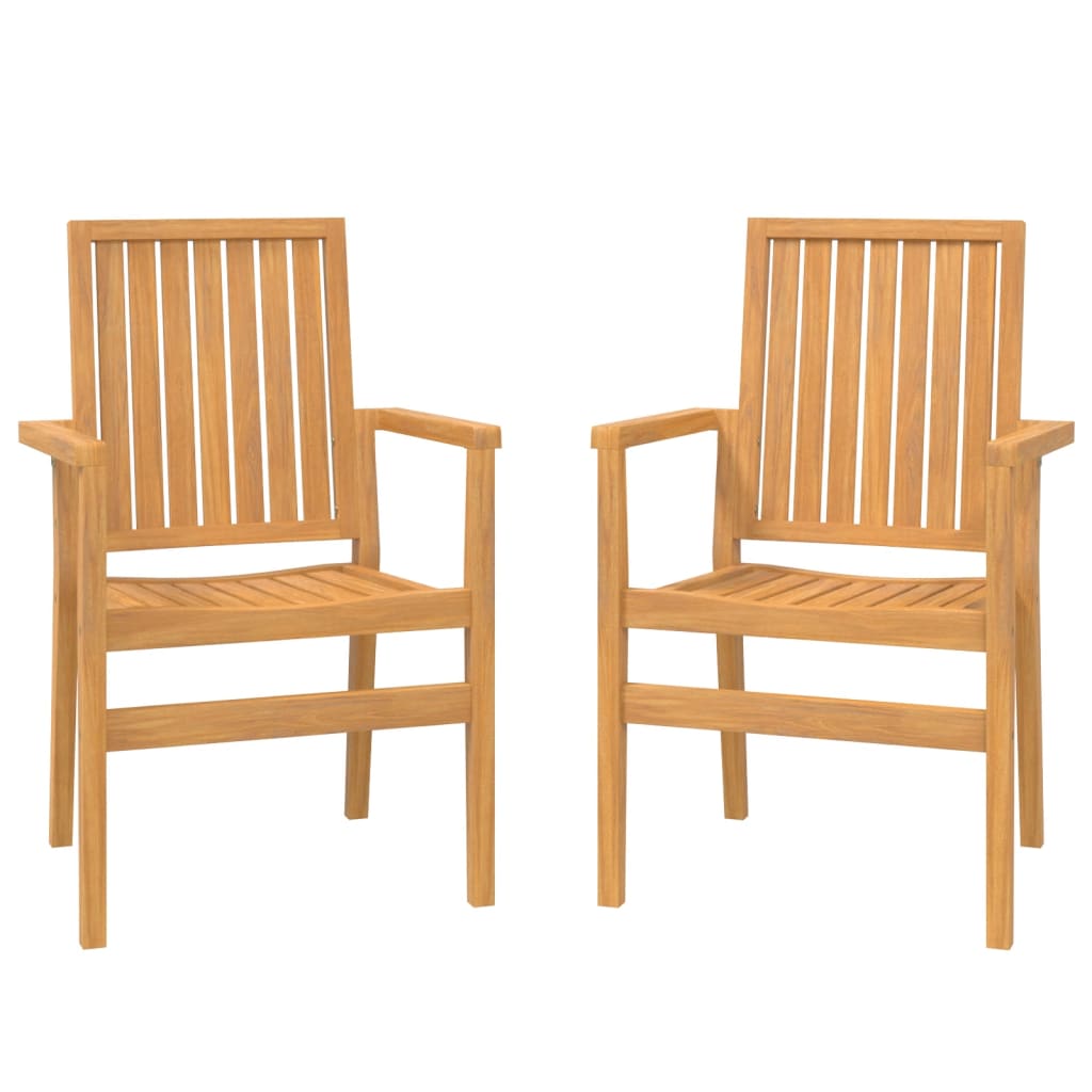 Set of 2 Teak Stackable Garden Chairs - Solid Wood, 56.5x57.5x91cm