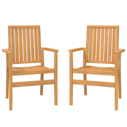 Set of 2 Teak Stackable Garden Chairs - Solid Wood, 56.5x57.5x91cm