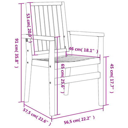 Set of 2 Teak Stackable Garden Chairs - Solid Wood, 56.5x57.5x91cm
