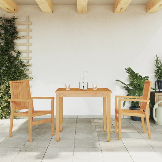 Set of 2 Teak Stackable Garden Chairs - Solid Wood, 56.5x57.5x91cm