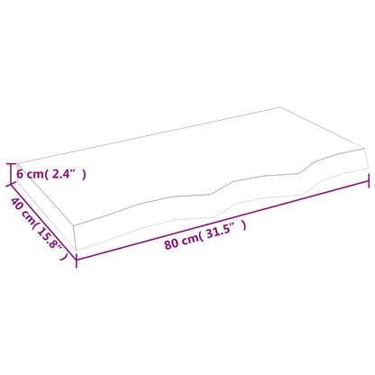 Solid Oak Table Top, Light Brown, 80x40x(2-6) cm, Treated Wood