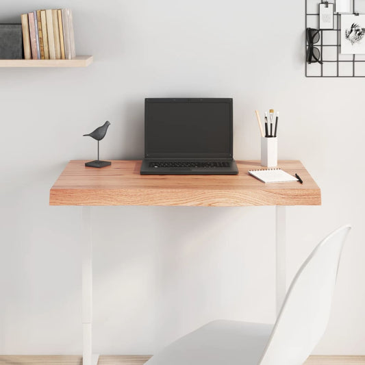 Solid Oak Table Top, Light Brown, 80x40x(2-6) cm, Treated Wood