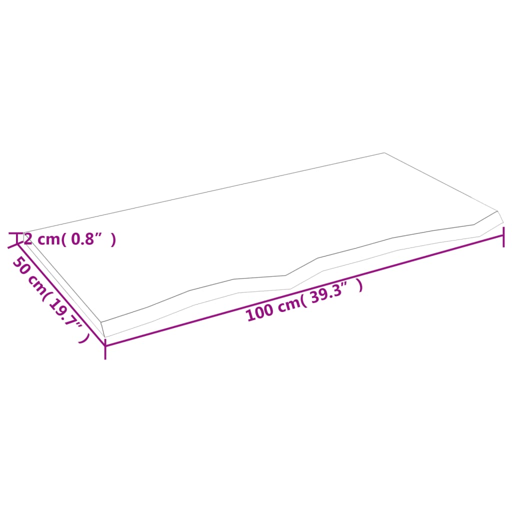 Solid Oak Table Top - Light Brown 100x50x2 cm