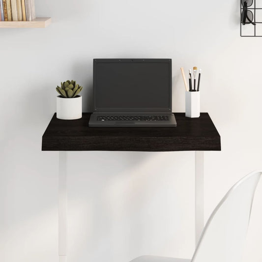 Solid Oak Table Top, Dark Brown, 60x40x(2-6) cm Treated Wood