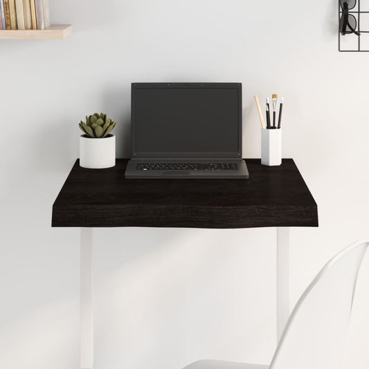 Solid Oak Table Top - Dark Brown, 60x60x2-6 cm Treated Wood