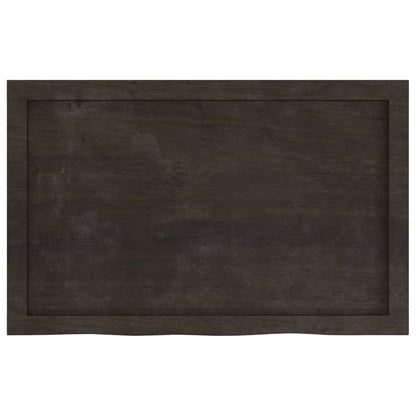 Solid Oak Table Top, Dark Brown, 80x50x(2-6) cm, Treated Wood