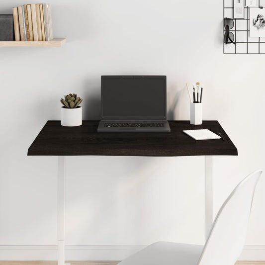 Solid Oak Table Top, Dark Brown, 80x60x2 cm Treated Wood