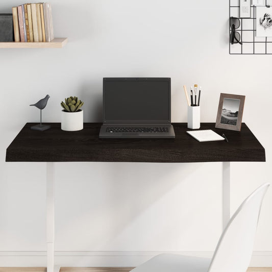 Solid Oak Table Top, Dark Brown, 100x40x(2-6) cm, Treated Wood