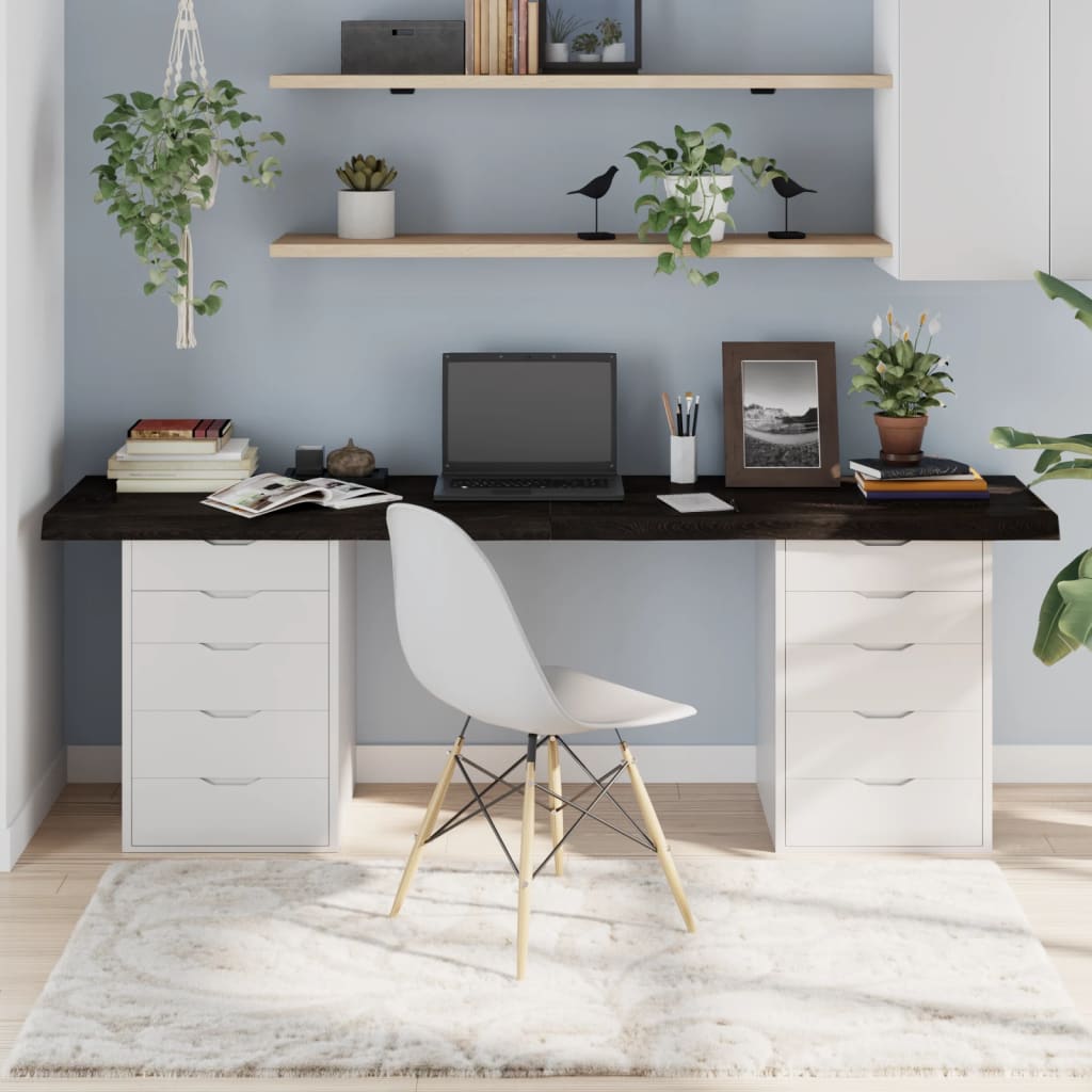 Treated Solid Oak Table Top, Dark Brown, 200x50x(2-6) cm