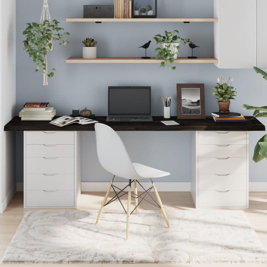 Solid Oak Dark Brown Table Top 220x60x(2-4) cm - Treated Wood