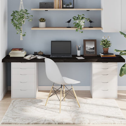 Solid Oak Table Top, Dark Brown, 220x60x(2-6) cm, Treated Wood