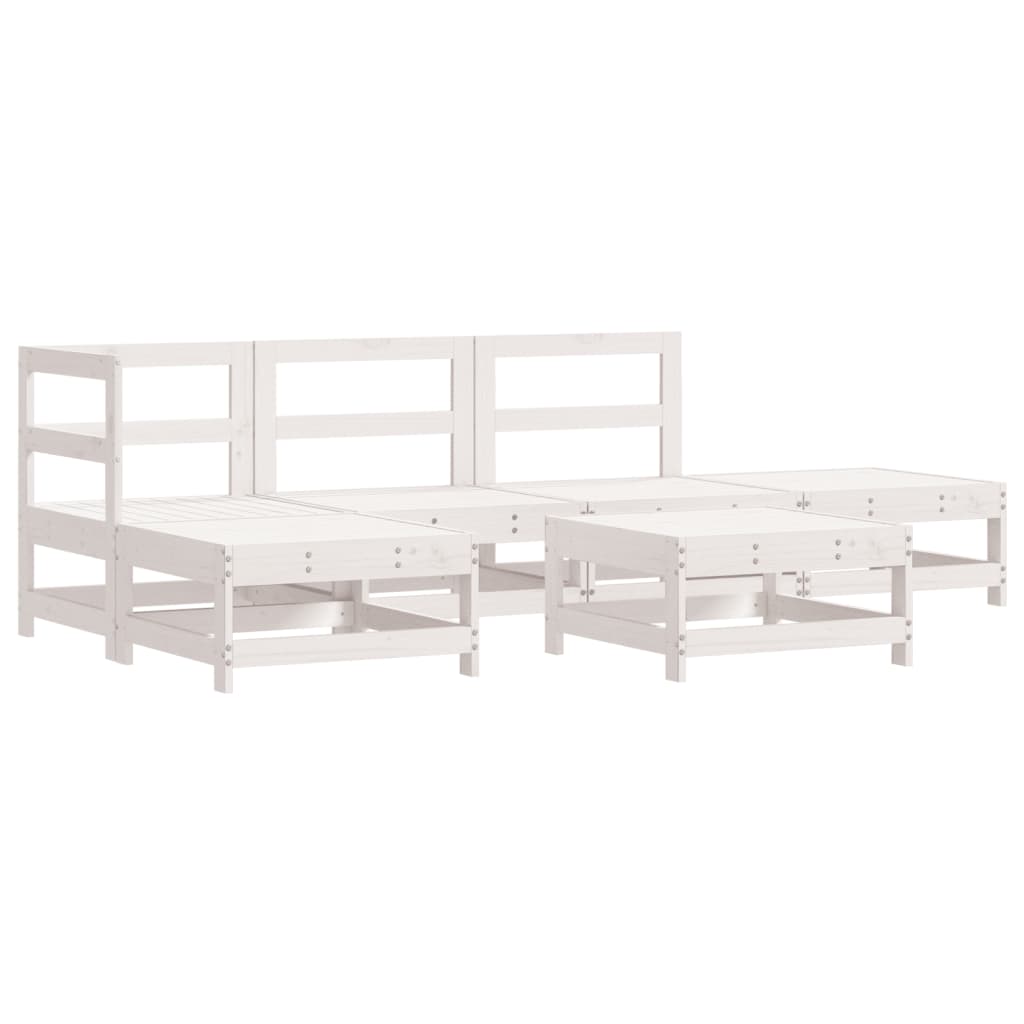 6 Piece Garden Lounge Set White Solid Wood Pine