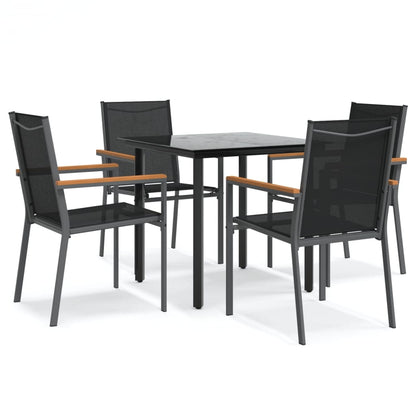 5 Piece Garden Dining Set Black Textilene and Steel