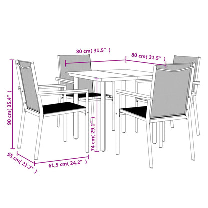 5 Piece Garden Dining Set Black Textilene and Steel