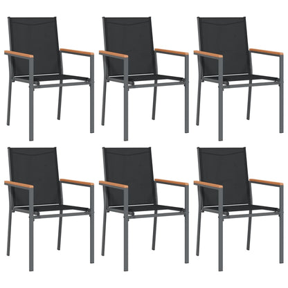 7 Piece Garden Dining Set Black Textilene and Steel