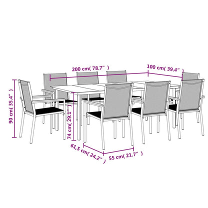 9 Piece Garden Dining Set Black Textilene and Steel