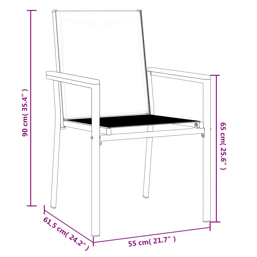 4-Piece Black Steel Garden Chairs Set, Textilene, 55x61.5x90 cm