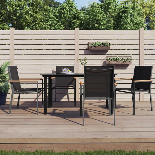 4-Piece Black Steel Garden Chairs Set, Textilene, 55x61.5x90 cm