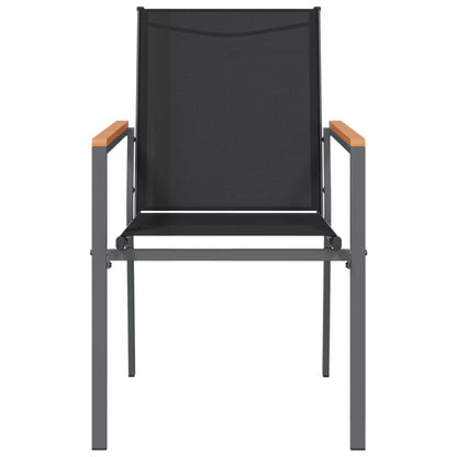 Set of 6 Black Garden Chairs - Textilene & Steel, 55x61.5x90 cm