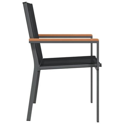 Set of 6 Black Garden Chairs - Textilene & Steel, 55x61.5x90 cm
