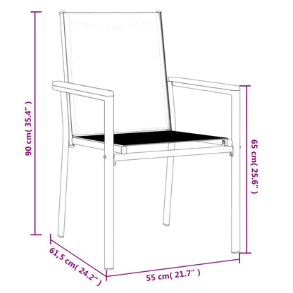 Set of 6 Black Garden Chairs - Textilene & Steel, 55x61.5x90 cm