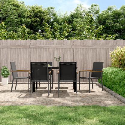 Set of 6 Black Garden Chairs - Textilene & Steel, 55x61.5x90 cm