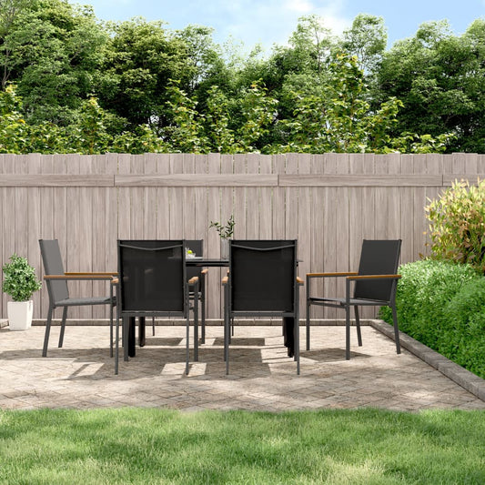 Set of 6 Black Garden Chairs - Textilene & Steel, 55x61.5x90 cm