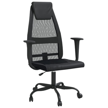 Ergonomic Office Chair - Black Mesh & Faux Leather Design