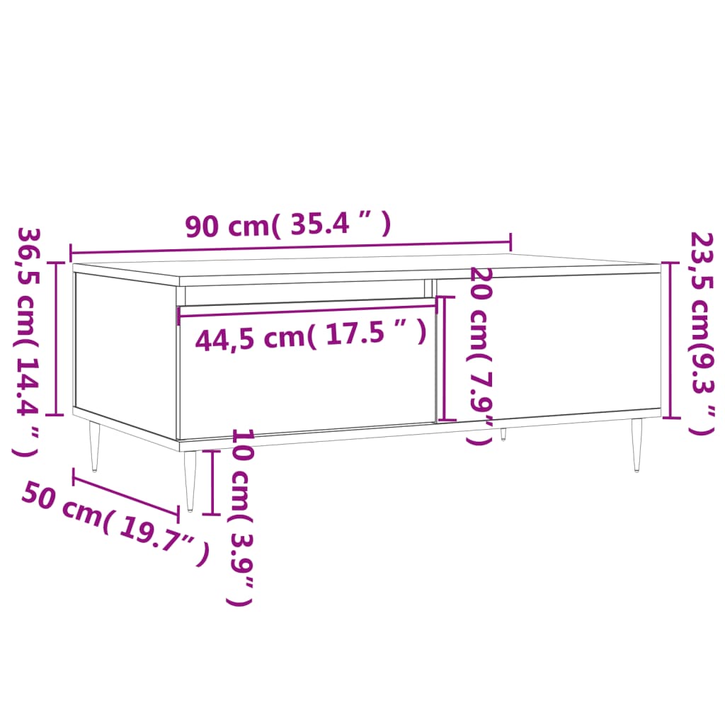 Coffee Table White 90x50x36.5 cm Engineered Wood