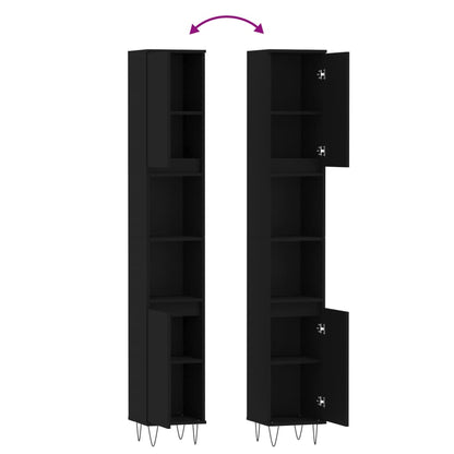 Black Engineered Wood Bathroom Cabinet 30x30x190cm