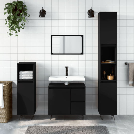 Black Engineered Wood Bathroom Cabinet 30x30x190cm