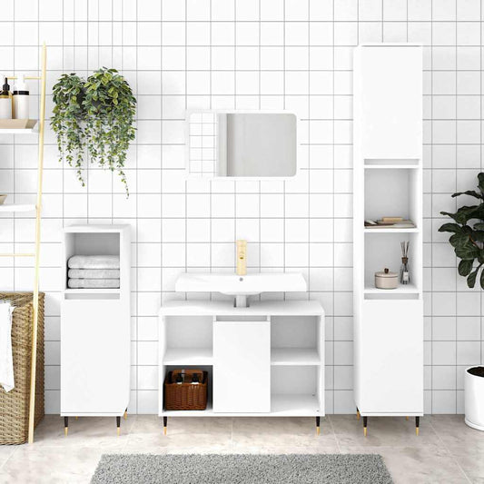 White Engineered Wood Bathroom Cabinet - 30x30x100 cm