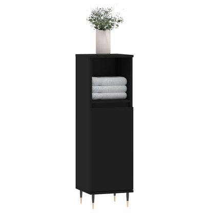 Black Engineered Wood Bathroom Cabinet, 30x30x100 cm
